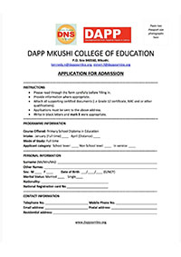 DAPP Mkushi College of Education Enrollment Form